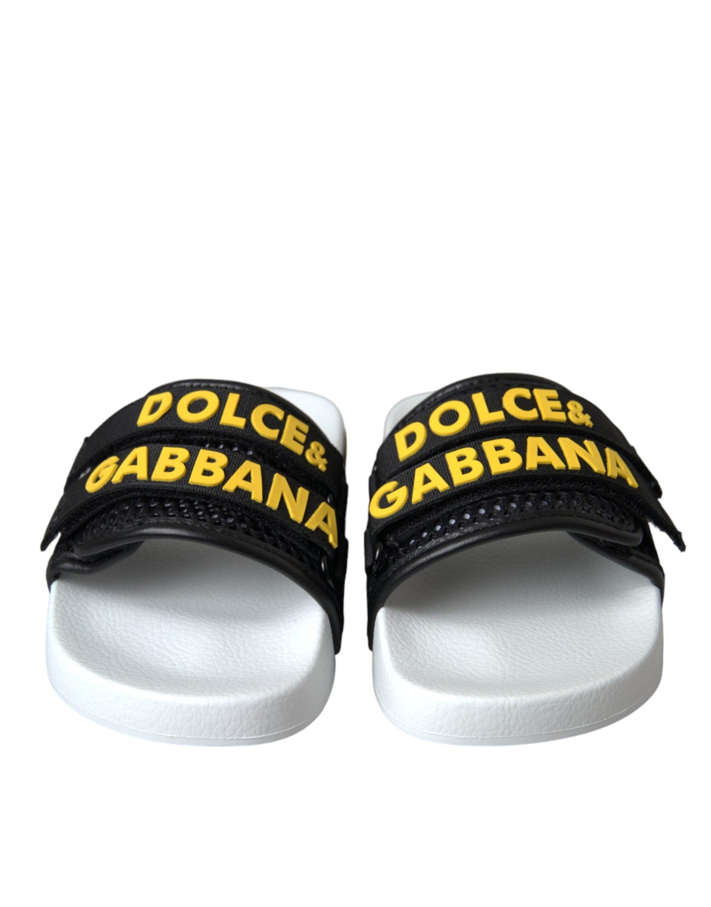 Dolce &amp; Gabbana Blanco Negro Logo Ropa de playa Pisos Sandalias Zapatos