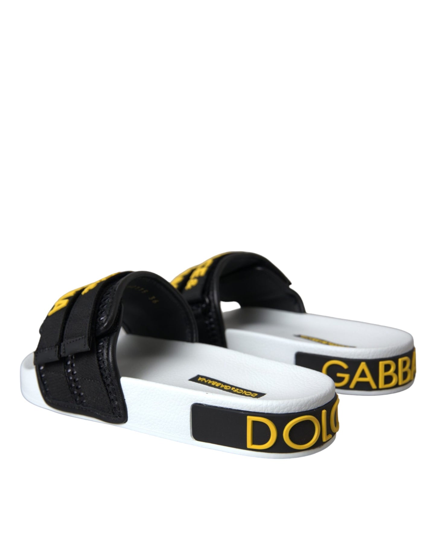 Dolce &amp; Gabbana Blanco Negro Logo Ropa de playa Pisos Sandalias Zapatos
