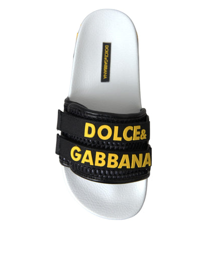 Dolce &amp; Gabbana Blanco Negro Logo Ropa de playa Pisos Sandalias Zapatos