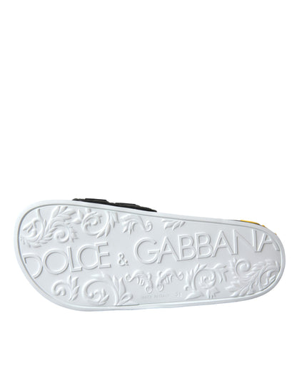 Dolce &amp; Gabbana Blanco Negro Logo Ropa de playa Pisos Sandalias Zapatos