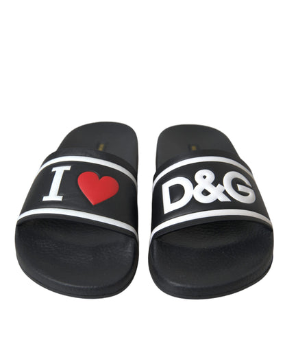 Dolce &amp; Gabbana Sandalias I Love D&amp;G de cuero negro Zapatos tipo chanclas
