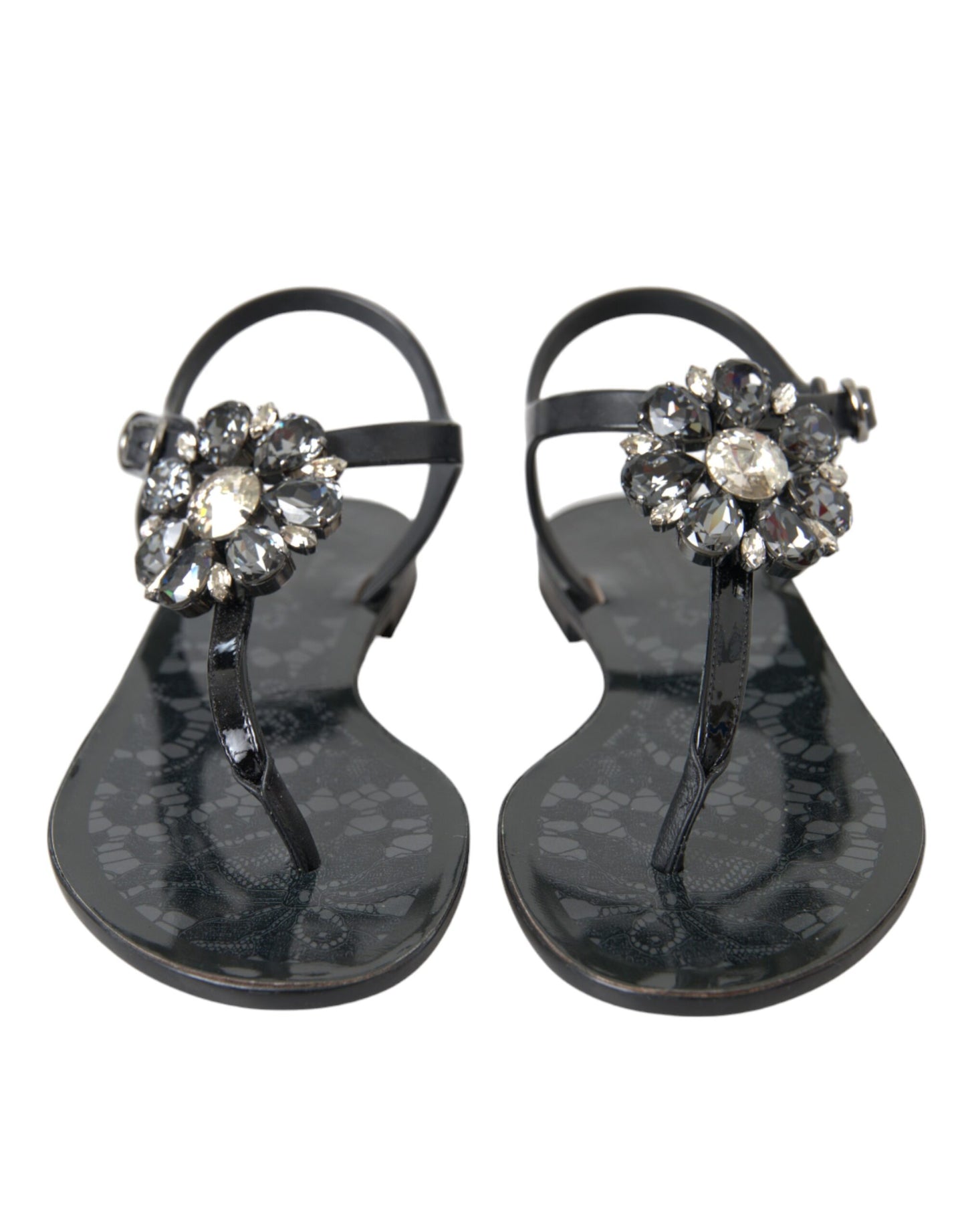 Dolce &amp; Gabbana Sandalias planas con cristales negros Chanclas Zapatos