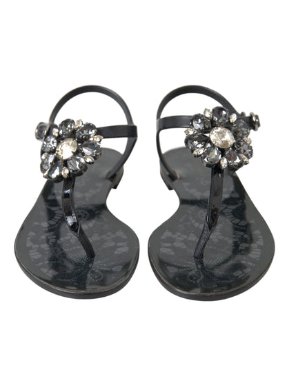 Dolce &amp; Gabbana Sandalias planas con cristales negros Chanclas Zapatos