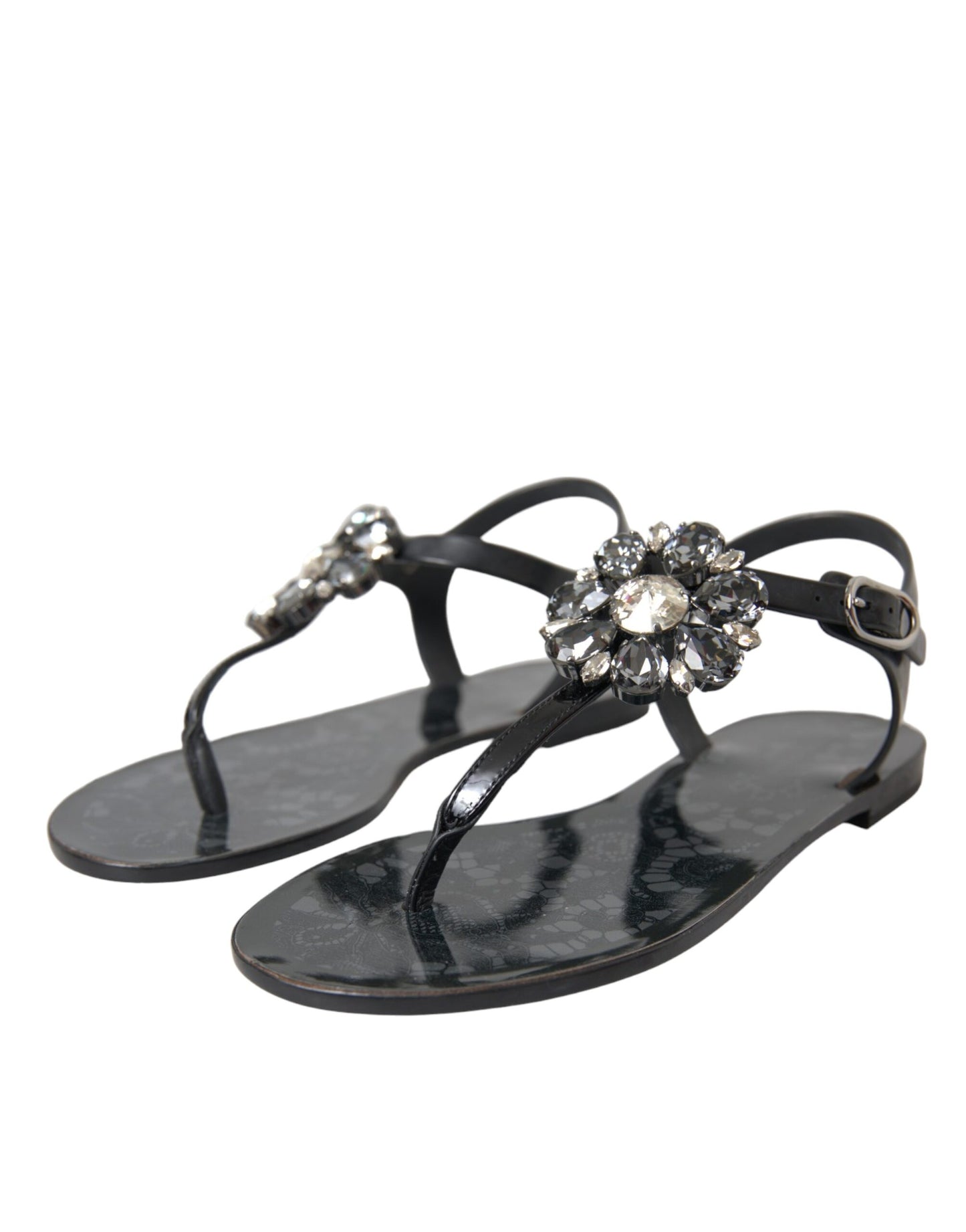 Dolce &amp; Gabbana Sandalias planas con cristales negros Chanclas Zapatos