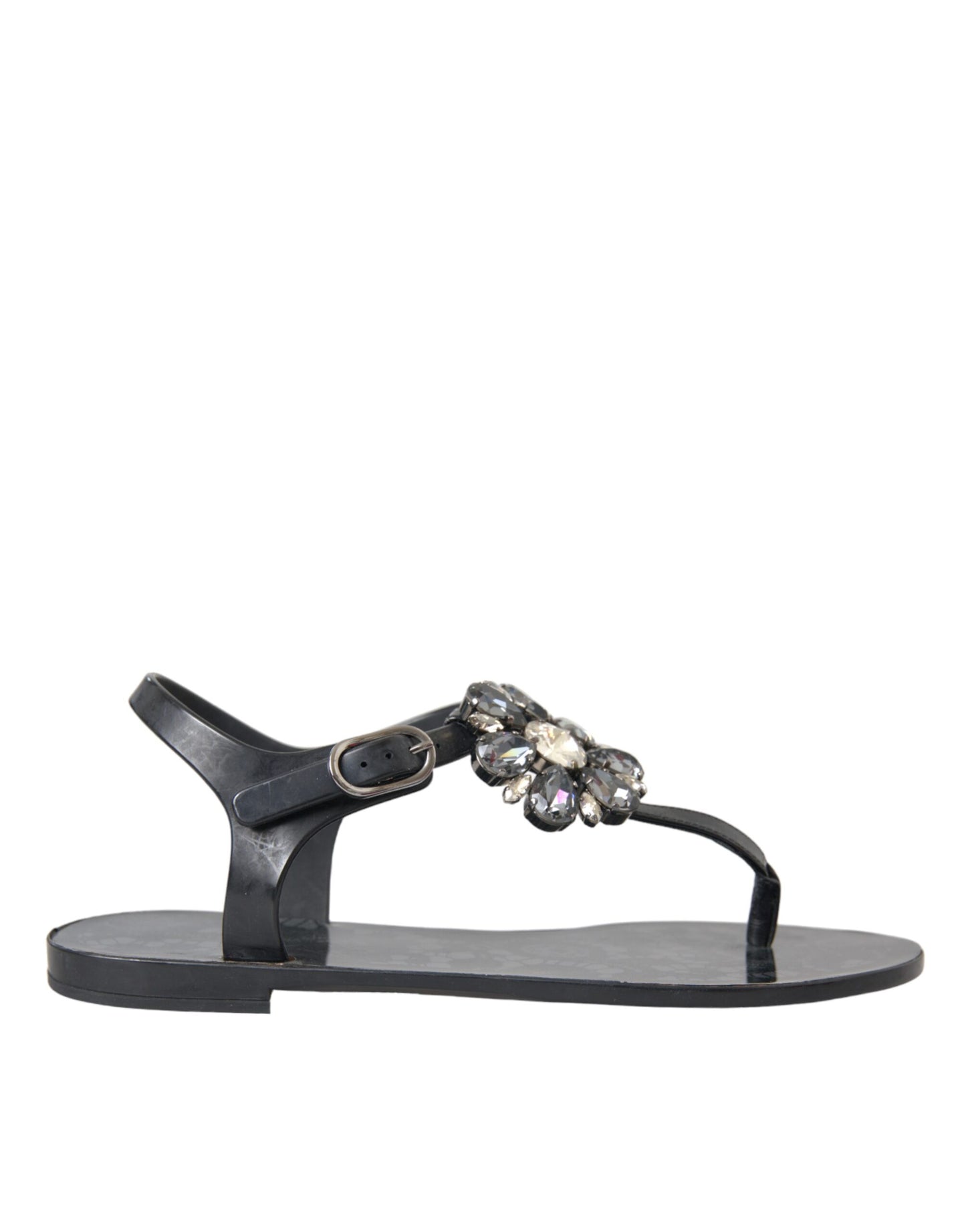 Dolce &amp; Gabbana Sandalias planas con cristales negros Chanclas Zapatos