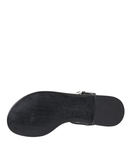Dolce &amp; Gabbana Sandalias planas con cristales negros Chanclas Zapatos