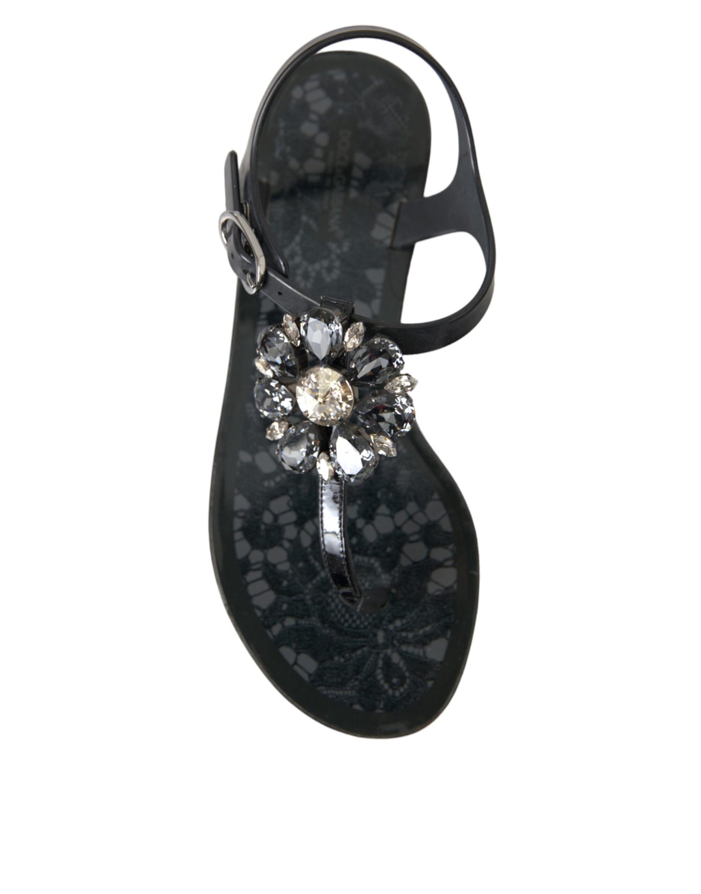 Dolce &amp; Gabbana Sandalias planas con cristales negros Chanclas Zapatos