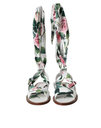 Dolce &amp; Gabbana Zapatos con sandalias cruzadas al tobillo con estampado floral multicolor