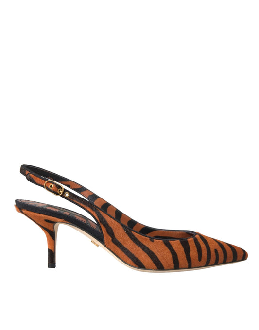 Dolce &amp; Gabbana Zapatos destalonados de piel de cebra en negro y naranja