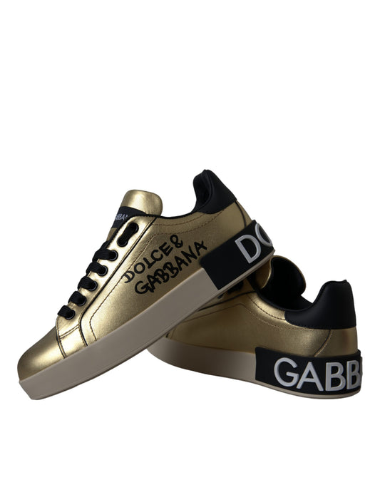 Dolce &amp; Gabbana Zapatillas Portofino De Piel De Becerro Doradas Mujer Zapatos