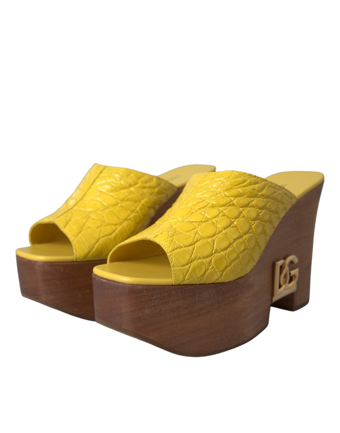Dolce &amp; Gabbana Zapatos tipo mule con cuña de cuero amarillo