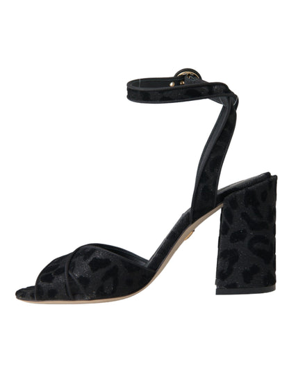 Dolce &amp; Gabbana Zapatos sandalias de tacón de ante de leopardo negro