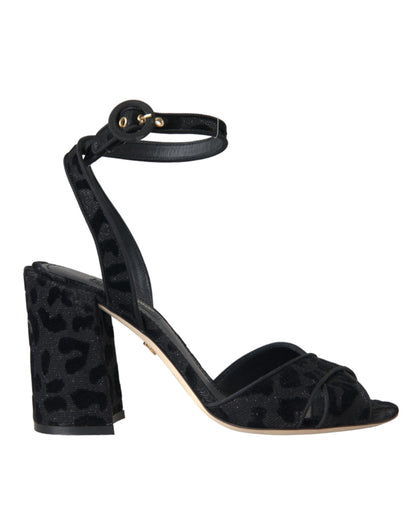 Dolce &amp; Gabbana Zapatos sandalias de tacón de ante de leopardo negro