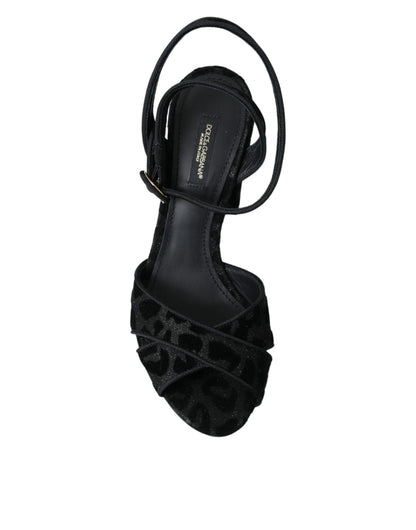 Dolce &amp; Gabbana Zapatos sandalias de tacón de ante de leopardo negro