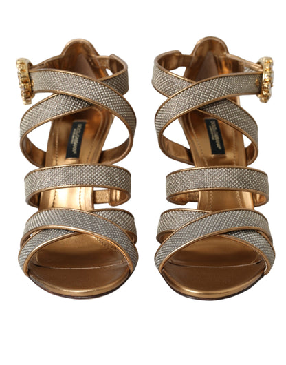 Dolce &amp; Gabbana Zapatos sandalias con tacón con tira de cristal en bronce