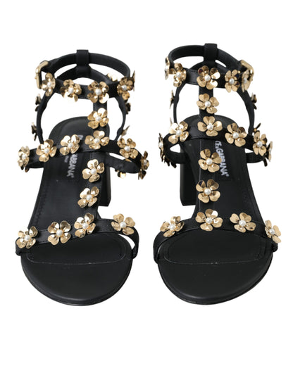 Dolce &amp; Gabbana Zapatos con sandalias de tacón con adornos de cuero negro