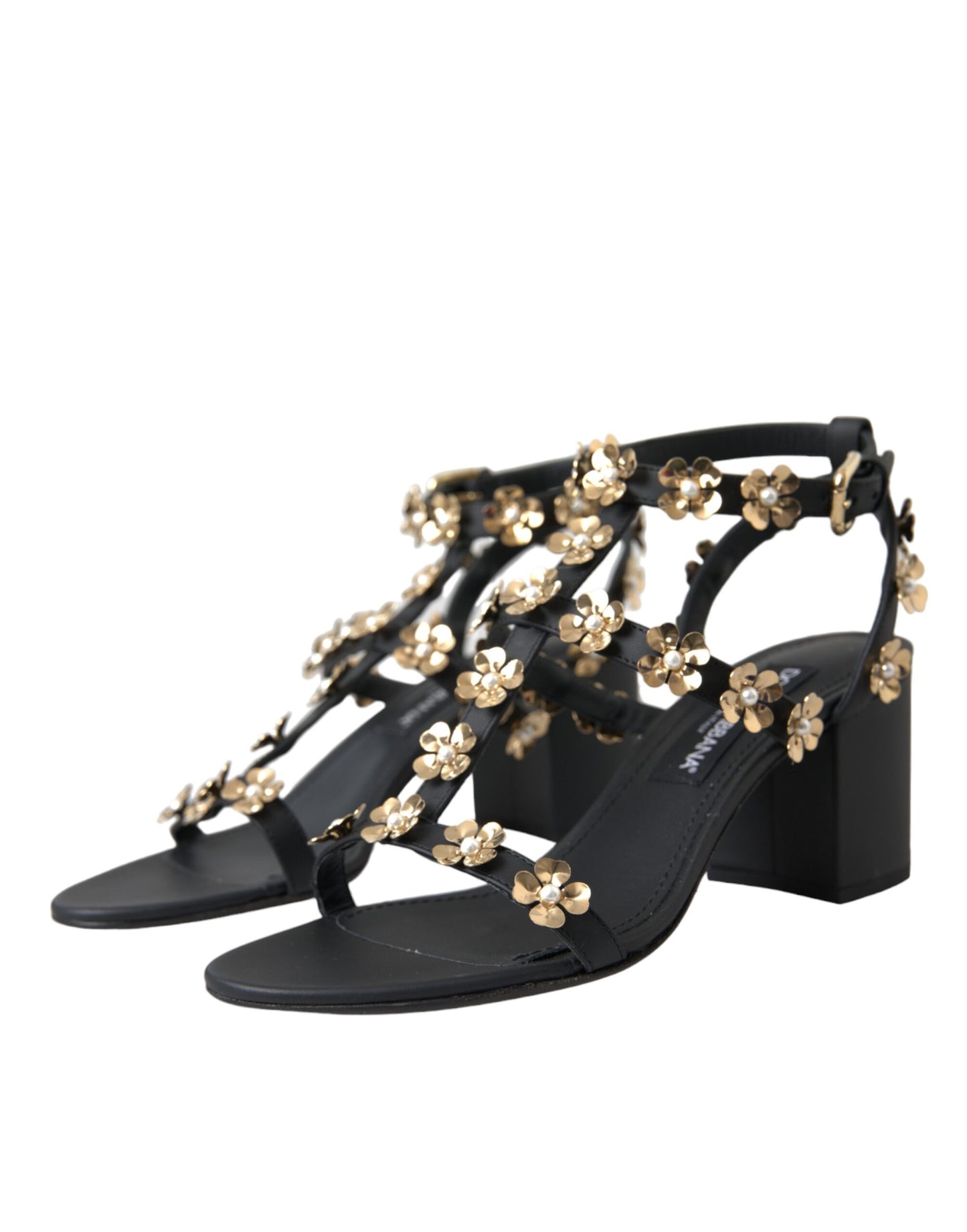 Dolce &amp; Gabbana Zapatos con sandalias de tacón con adornos de cuero negro