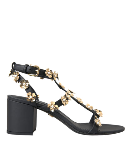 Dolce &amp; Gabbana Zapatos con sandalias de tacón con adornos de cuero negro