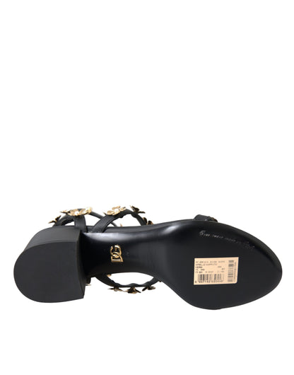 Dolce &amp; Gabbana Zapatos con sandalias de tacón con adornos de cuero negro