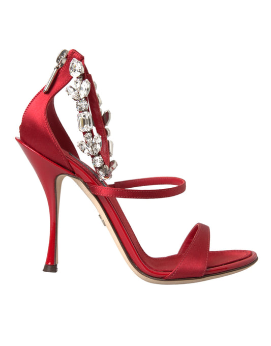 Dolce &amp; Gabbana Rojo Keira Satén Cristales Sandalias Tacones Zapatos