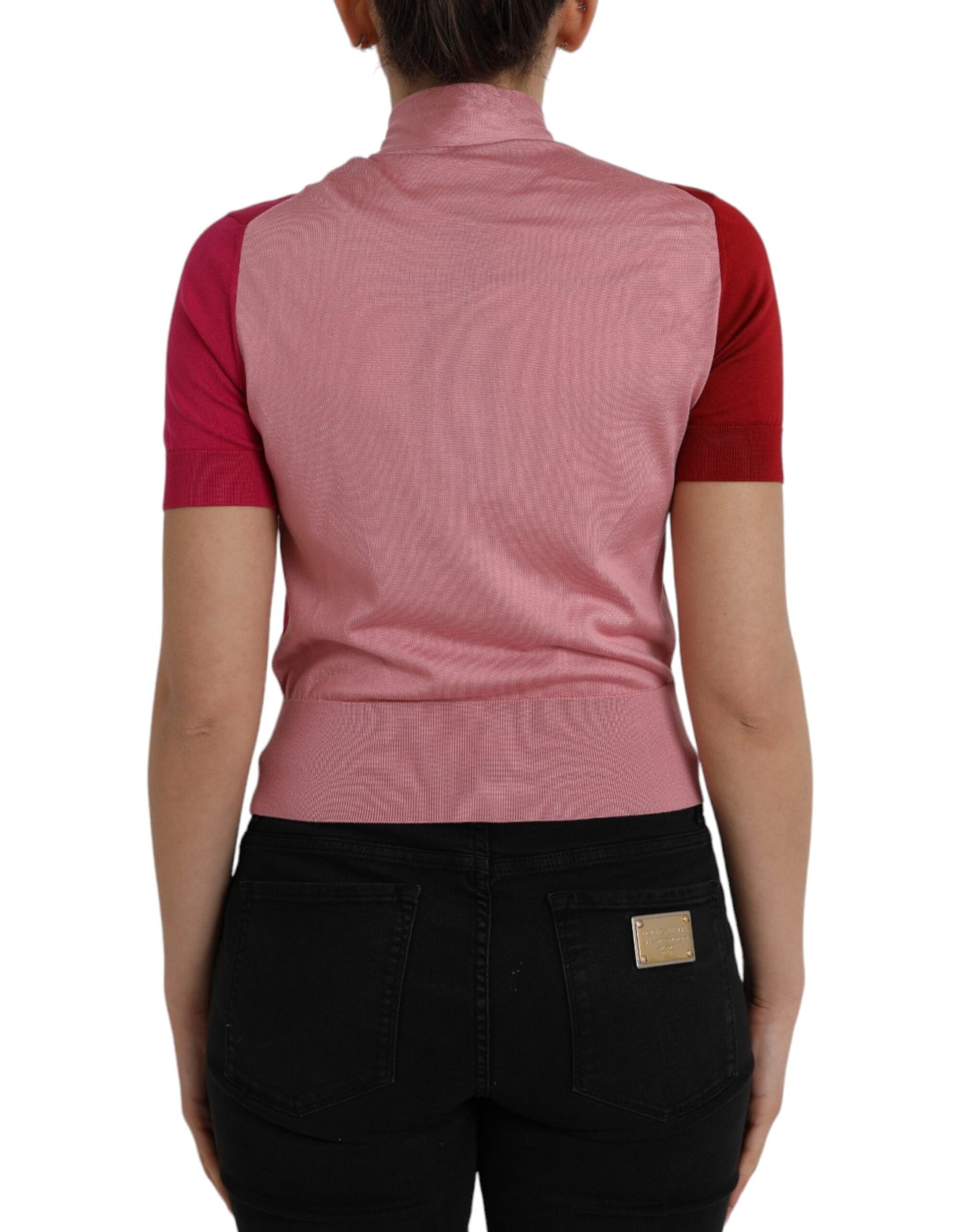 Dolce &amp; Gabbana Pink Short Sleeves Pullover Ascot Collar Top