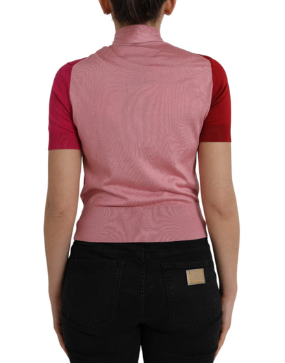 Dolce &amp; Gabbana Pink Short Sleeves Pullover Ascot Collar Top
