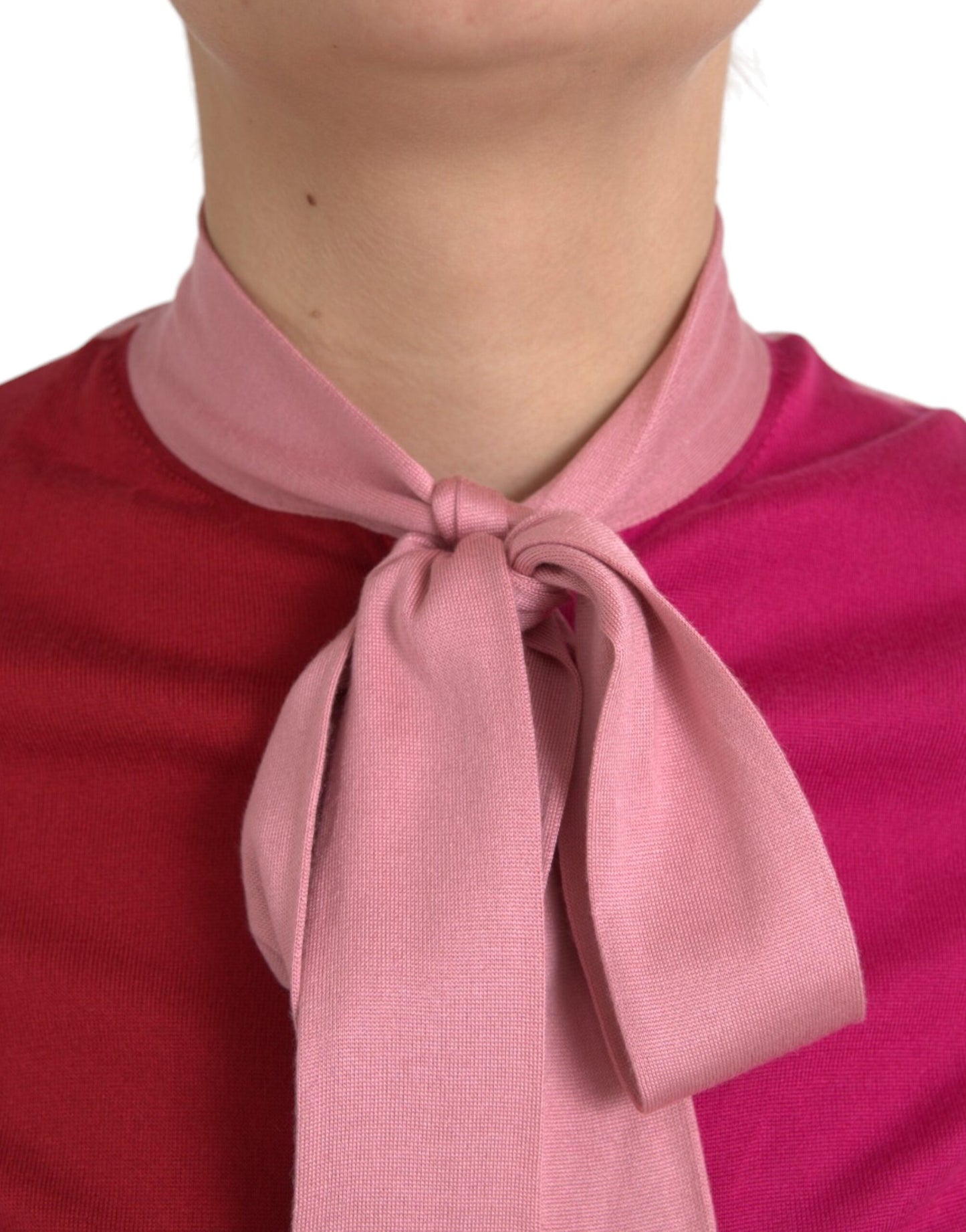 Dolce &amp; Gabbana Pink Short Sleeves Pullover Ascot Collar Top