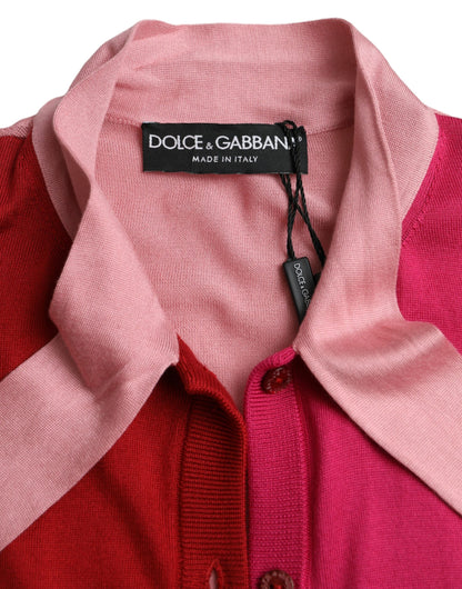 Dolce &amp; Gabbana Pink Short Sleeves Pullover Ascot Collar Top