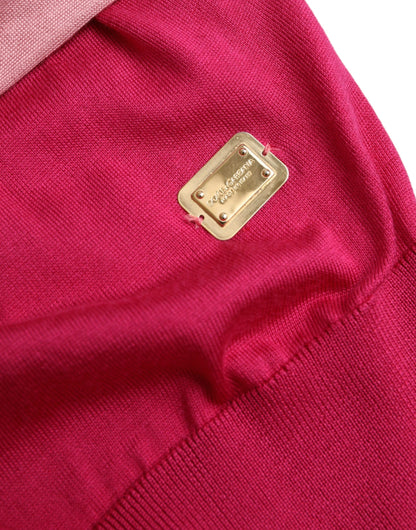 Dolce &amp; Gabbana Pink Short Sleeves Pullover Ascot Collar Top
