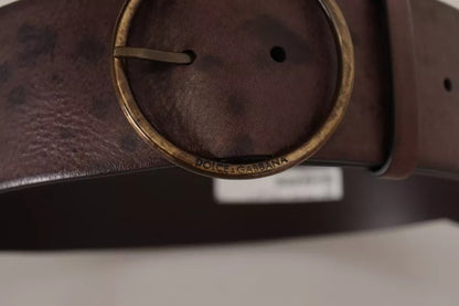 Ceinture à boucle ronde en cuir de veau marron foncé Dolce &amp; Gabbana avec logo