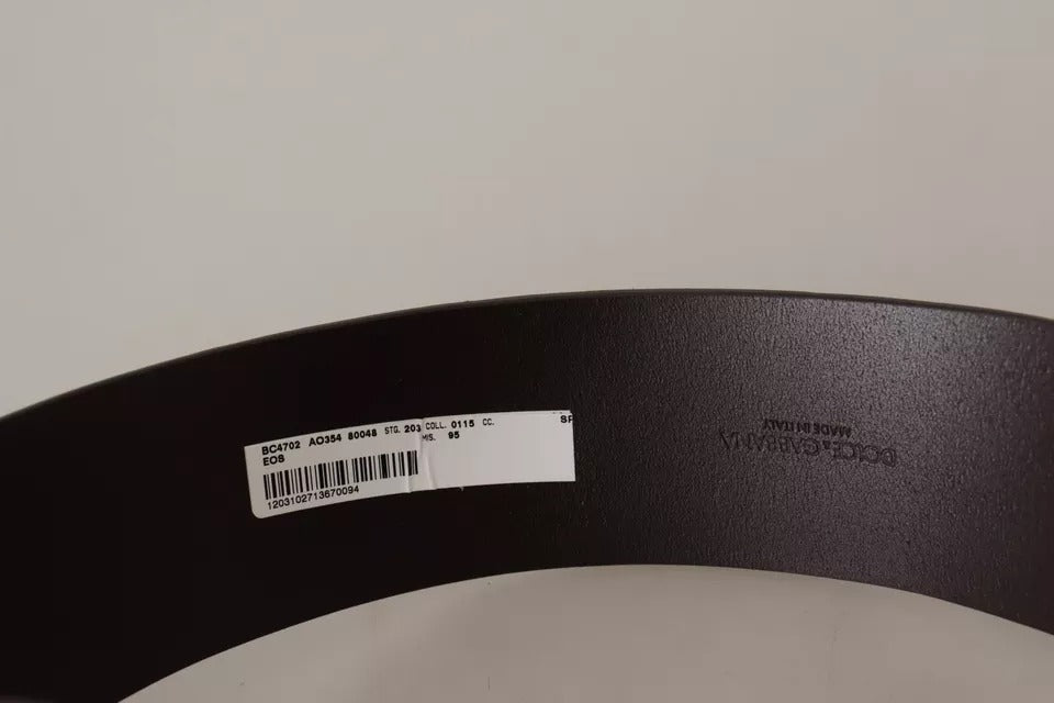Ceinture à boucle ronde en cuir de veau marron foncé Dolce &amp; Gabbana avec logo