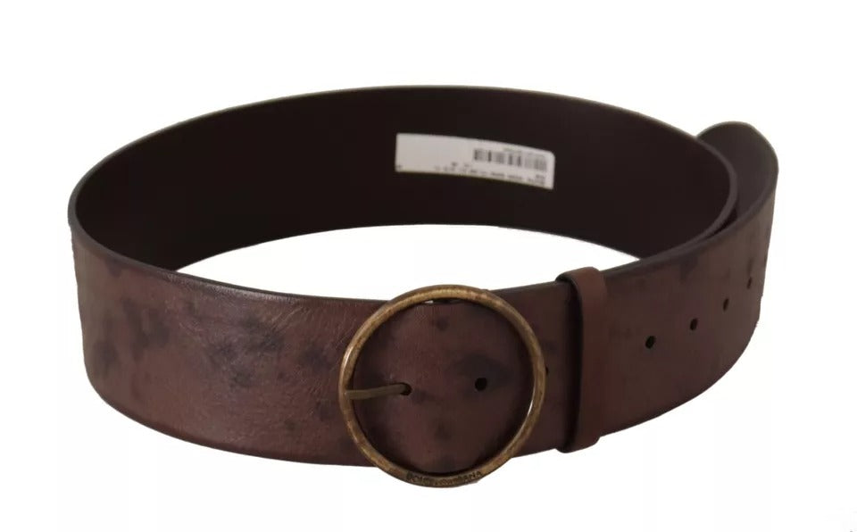 Ceinture à boucle ronde en cuir de veau marron foncé Dolce &amp; Gabbana avec logo