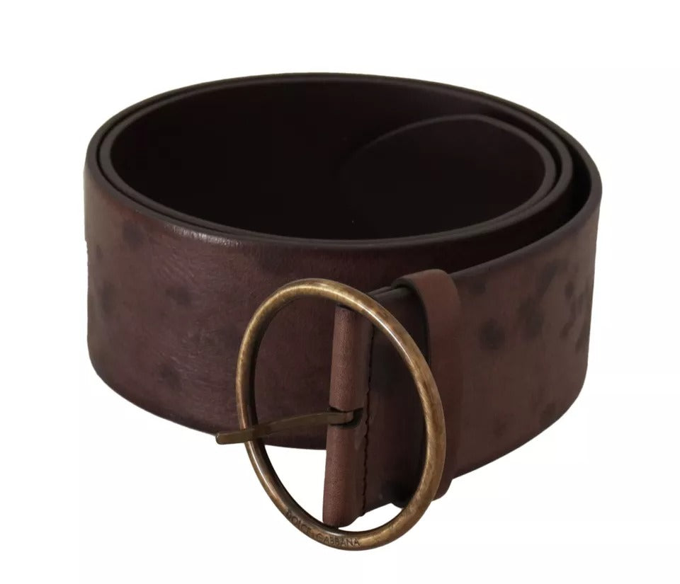 Ceinture à boucle ronde en cuir de veau marron foncé Dolce &amp; Gabbana avec logo
