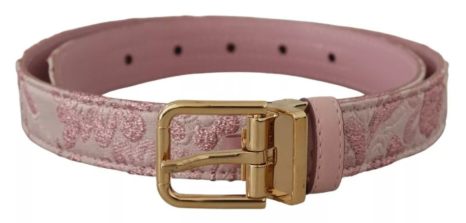 Ceinture Dolce &amp; Gabbana à boucle en métal doré brodée en jacquard rose