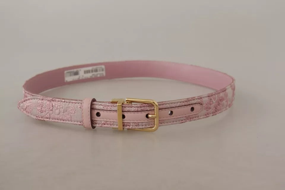 Ceinture Dolce &amp; Gabbana à boucle en métal doré brodée en jacquard rose