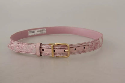 Ceinture Dolce &amp; Gabbana à boucle en métal doré brodée en jacquard rose