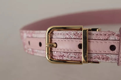 Ceinture Dolce &amp; Gabbana à boucle en métal doré brodée en jacquard rose