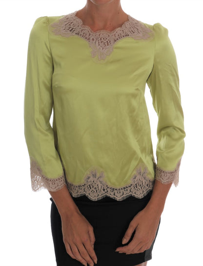 Dolce &amp; Gabbana Elegante blusa de seda con encaje floral