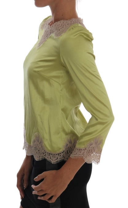 Dolce &amp; Gabbana Elegante blusa de seda con encaje floral