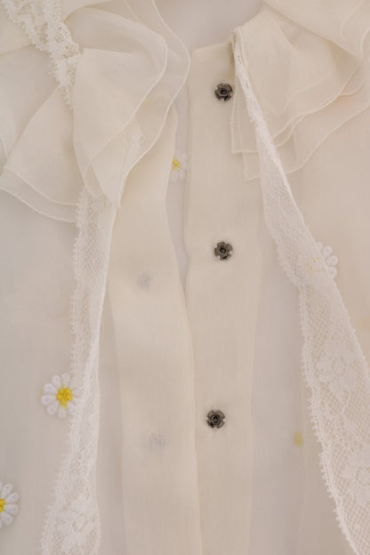 Dolce &amp; Gabbana Elegante blusa de margaritas de seda blanca
