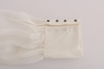 Dolce &amp; Gabbana Elegante blusa de margaritas de seda blanca