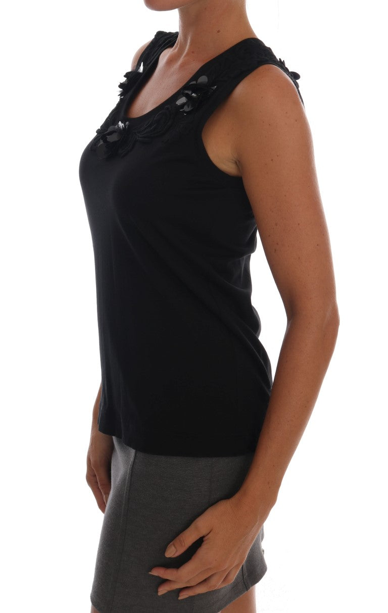 Dolce &amp; Gabbana Black Floral Sequined Cami Blouse