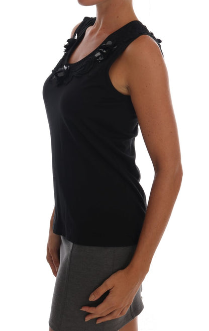 Dolce &amp; Gabbana Black Floral Sequined Cami Blouse
