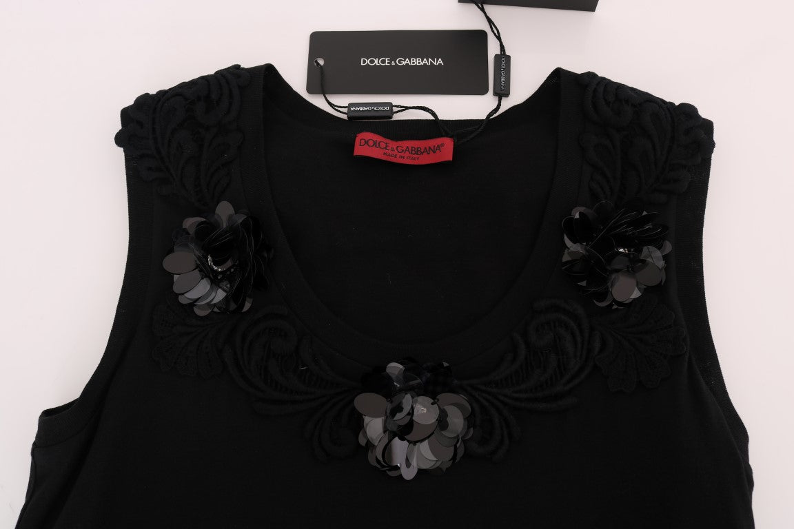 Dolce &amp; Gabbana Black Floral Sequined Cami Blouse