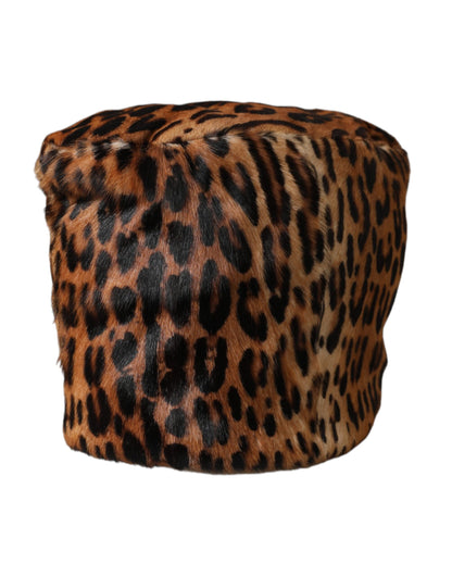 Dolce &amp; Gabbana Sombrero de pescador de mujer de piel de leopardo marrón