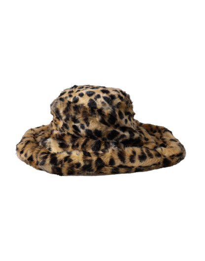 Dolce &amp; Gabbana Sombrero de pescador de mujer de piel de leopardo marrón
