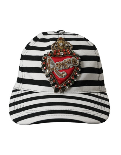 Dolce &amp; Gabbana Gorra De Béisbol Con Aplique De Corazón Amore De Rayas Blancas Y Negras