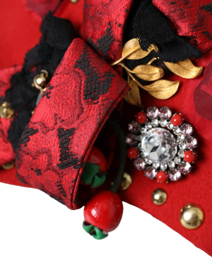 Dolce &amp; Gabbana Sombrero adornado con broche de rosas doradas y cristales rojos
