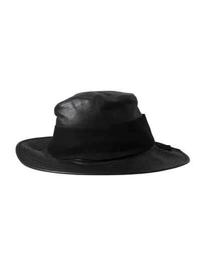 Dolce &amp; Gabbana Sombrero de ala ancha con cristales DG Coin de cuero negro