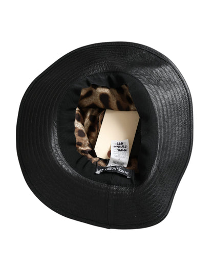Dolce &amp; Gabbana Sombrero de ala ancha con cristales DG Coin de cuero negro